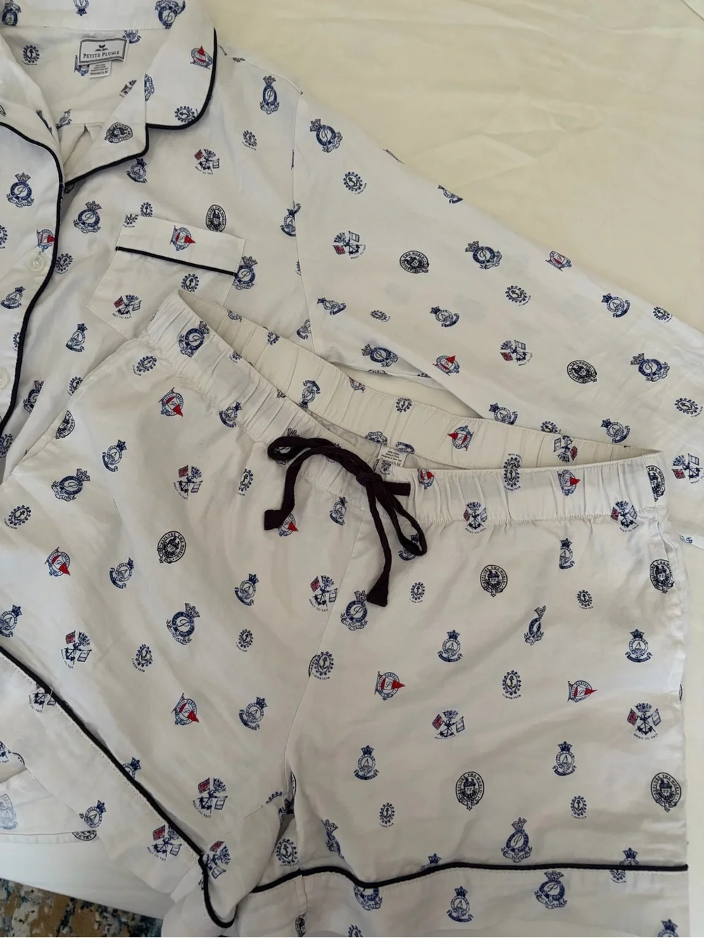 Petite Plume Women's Pajama Set with Navy Piping - Picture 4 of 7